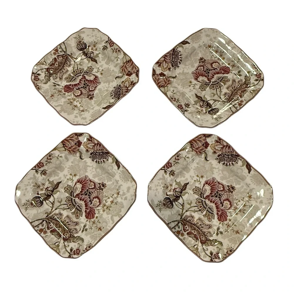 222 FIFTH GABRIELLE SQUARE SALAD PLATES Fine Porcelain China Indonesia Set of 4
